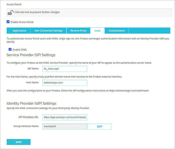 Screenshot of Firebox, Firebox Access Portal setup 1